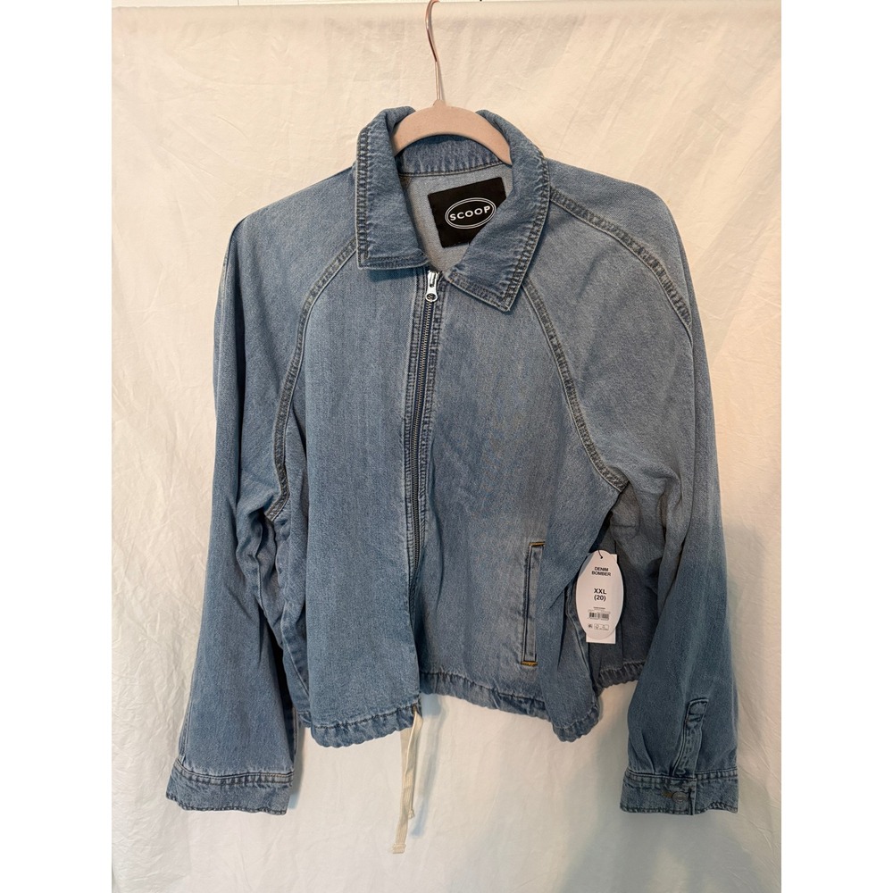 Scoop Denim Bomber Jacket Light Wash Blue Full Zip XXL 20 NWT